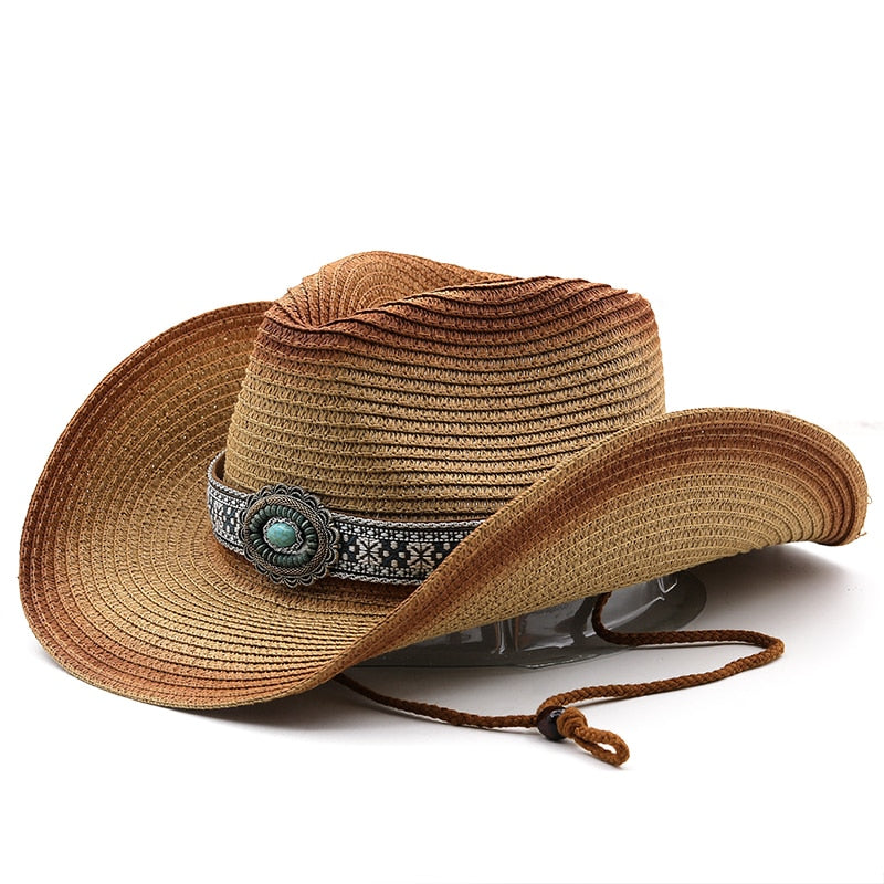 CHARLEMAGNE Men's Straw Cowboy Hat in Khaki/Caramel