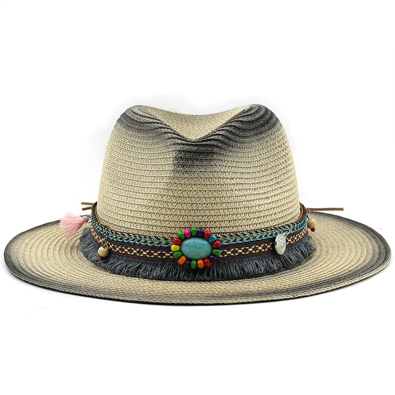 REBECCA Panama Hat in Beige/Black