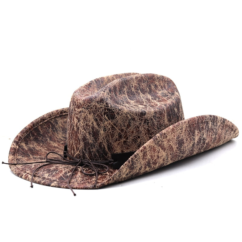 CARLOMAN Men's Leather Cowboy Hat