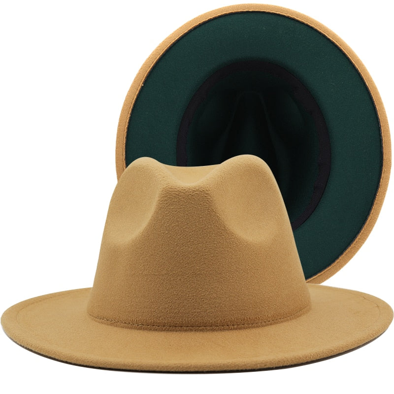 SKYLA Fedora Hat in Tan/Green