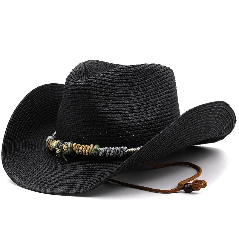 VITTORIO Men's Straw Cowboy Hat in Black