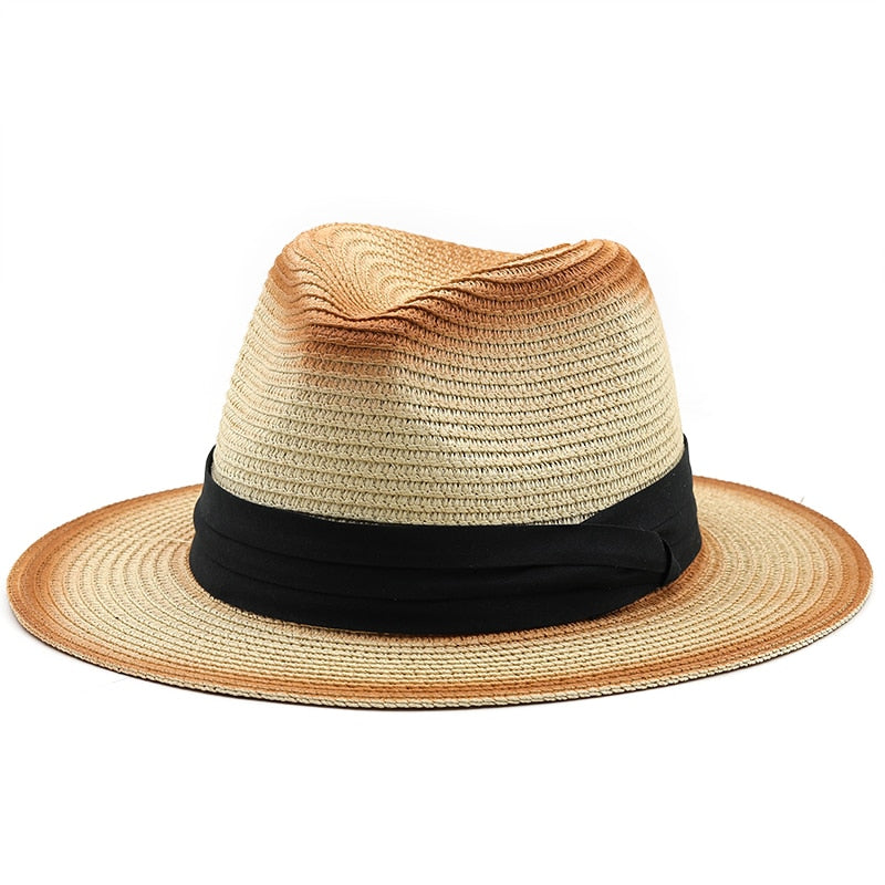 DARIUS Men's Straw Fedora Hat in Beige/Caramel