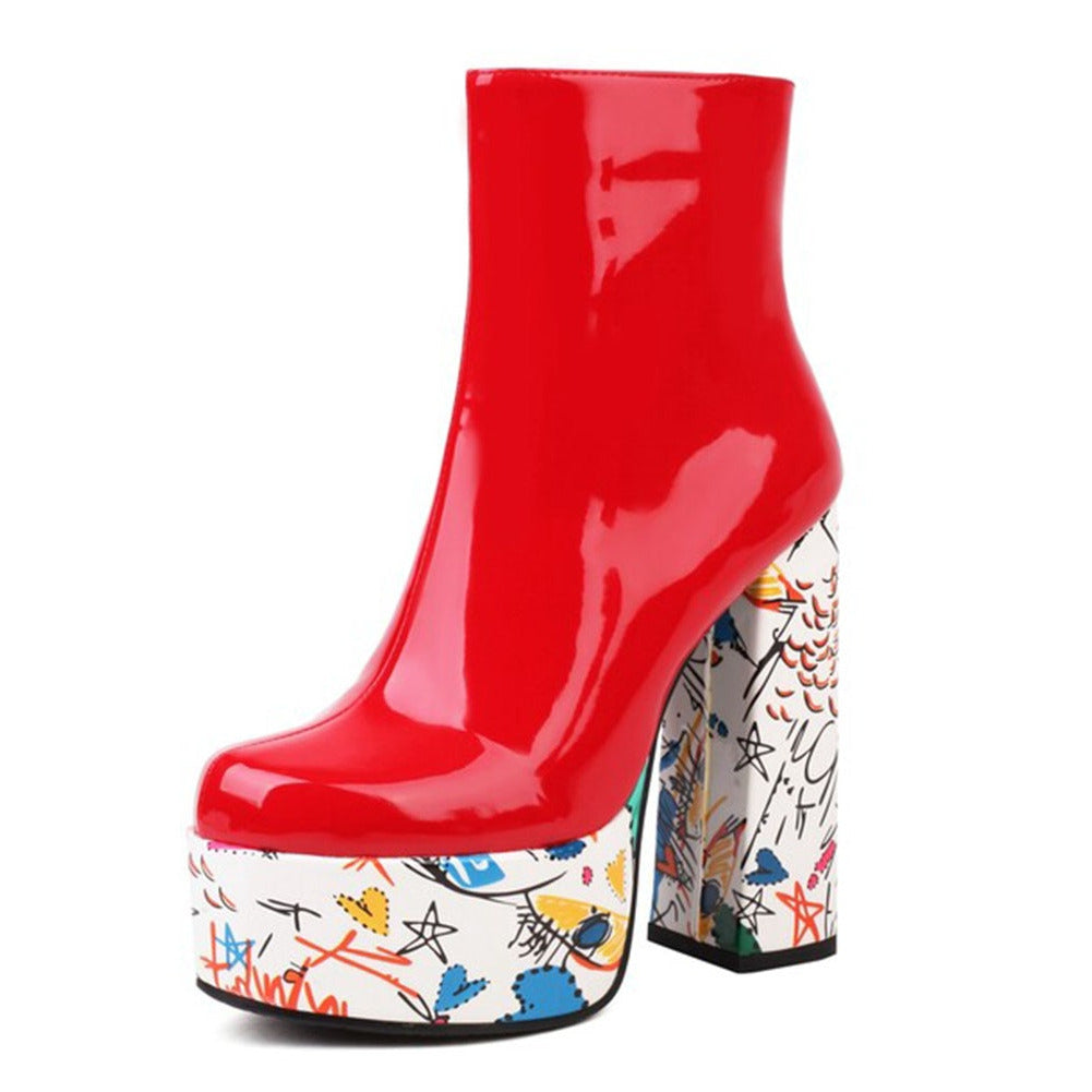 LUNA High Heel Platform Ankle Boots in Red