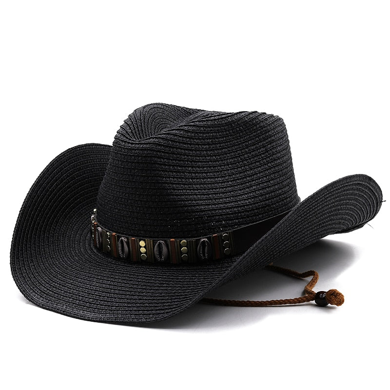 KHOSROW Men's Straw Cowboy Hat in Black