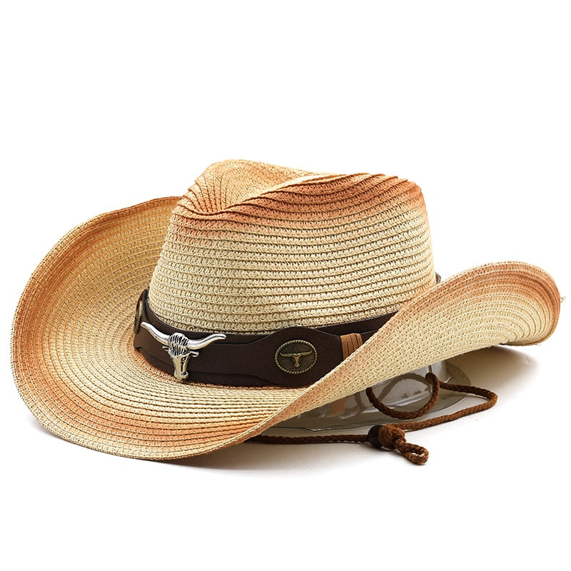SEBASTIAN Men's Straw Cowboy Hat in Beige/Khaki