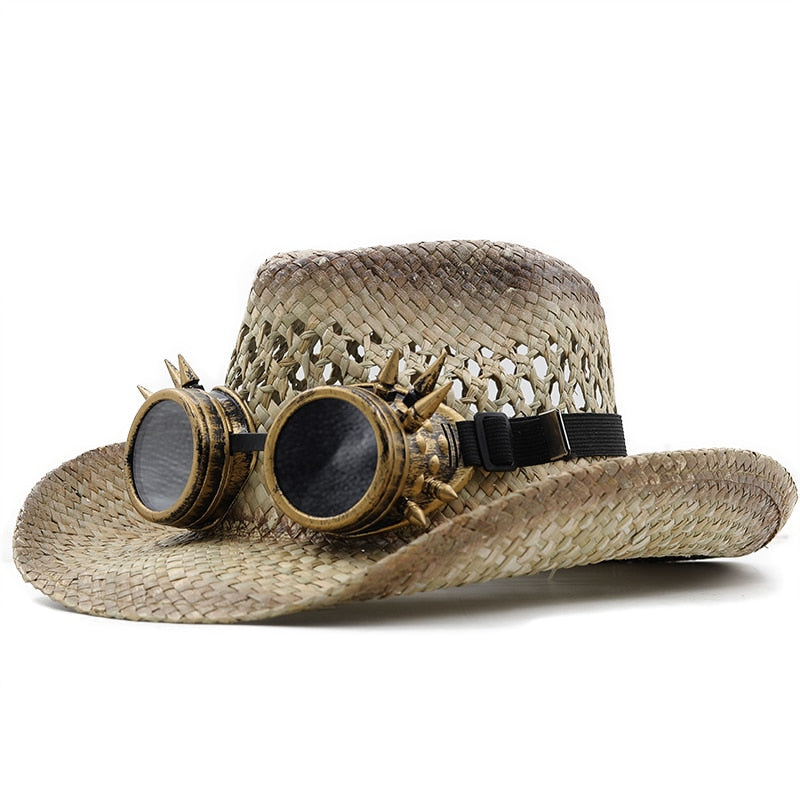 HAROLD Men's Steampunk Cowboy Hat with Goggles in Beige/Brown