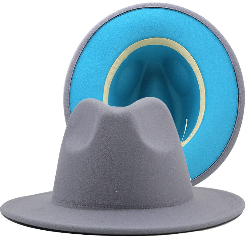 ZARINA Fedora Hat in Gray/Lake Blue