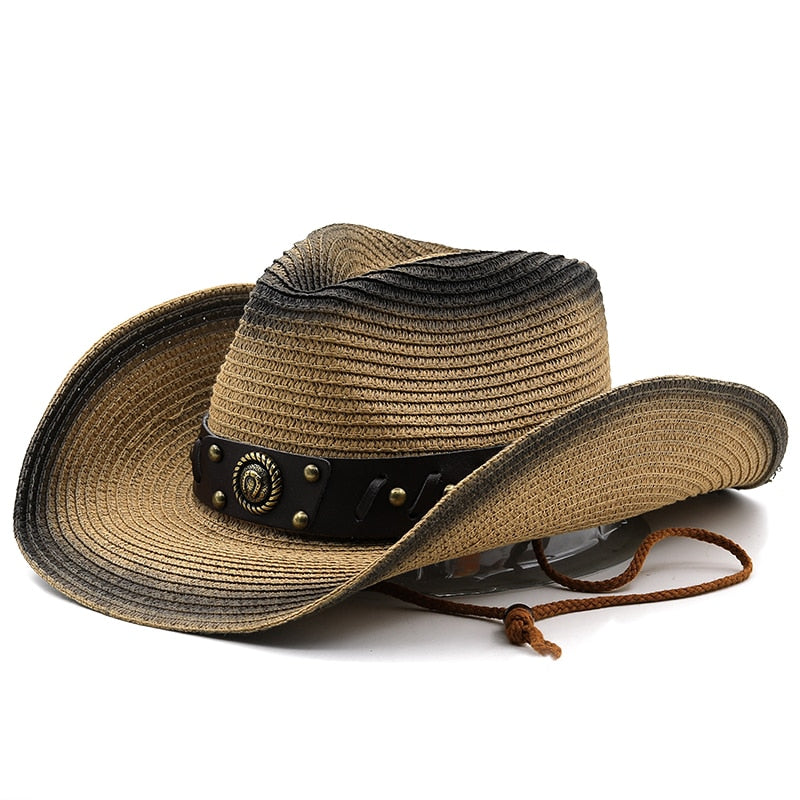 IVAR Men's Straw Cowboy Hat in Khaki/Black