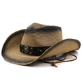 IVAR Men's Straw Cowboy Hat in Khaki/Black