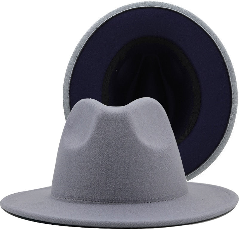 ZARINA Fedora Hat in Gray/Navy