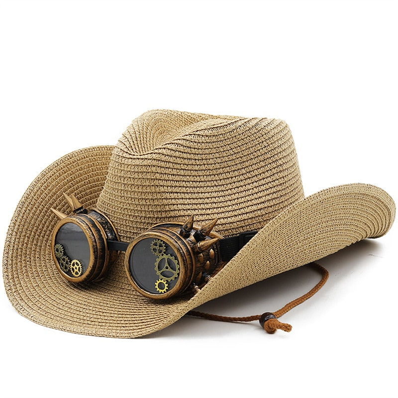 EDGAR Men's Steampunk Cowboy Hat with Goggles