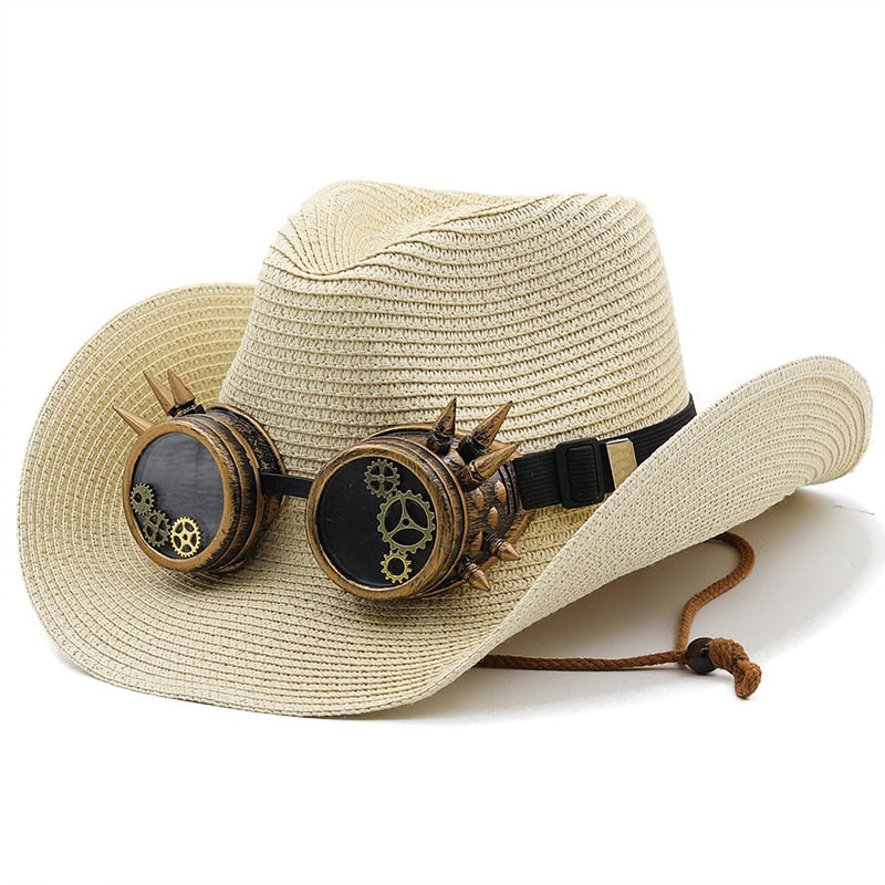 EDGAR Men's Steampunk Cowboy Hat with Goggles