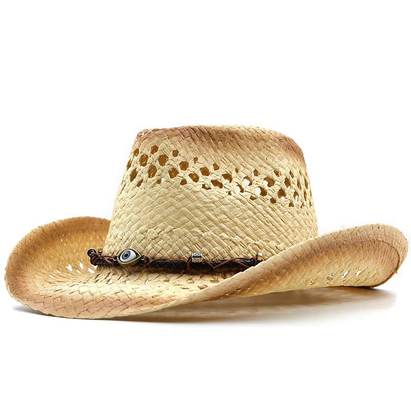 AFONSO Men's Straw Cowboy Hat in Beige/Khaki