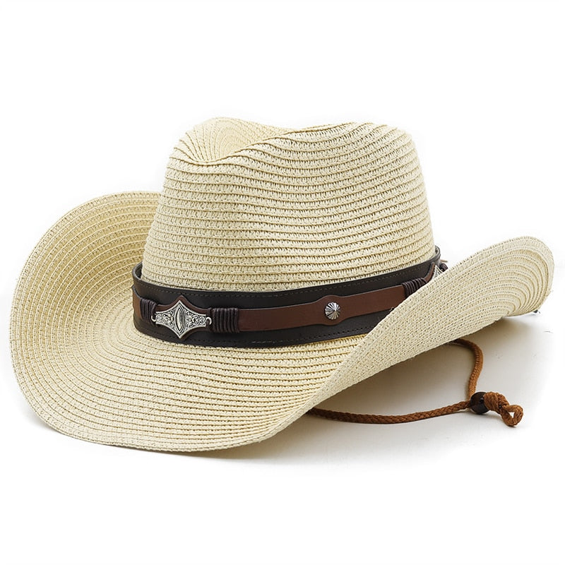 UMBERTO Men's Straw Cowboy Hat in Beige