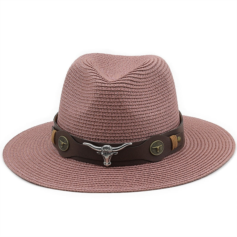 SELEUCUS Men's Straw Panama Hat in Rosy Brown