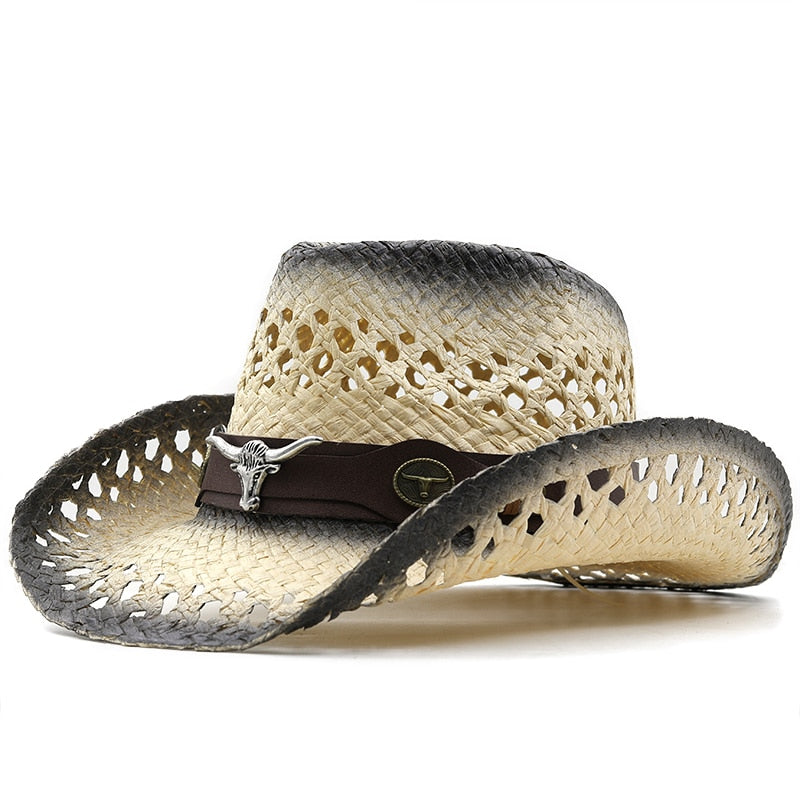 CANUTE Men's Straw Cowboy Hat in Beige/Black