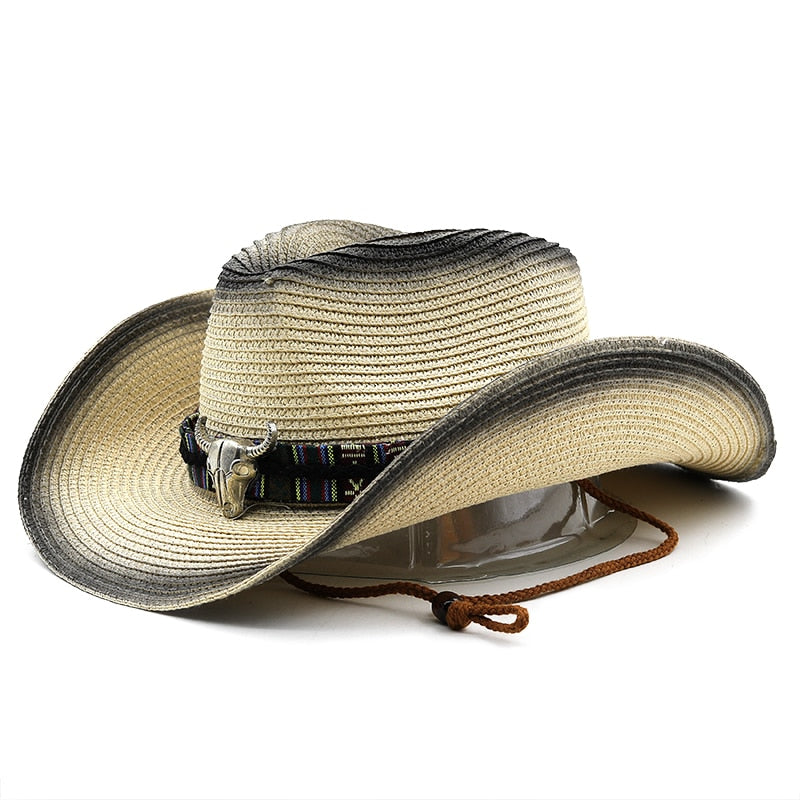 MIESZKO Men's Straw Cowboy Hat in Beige/Black