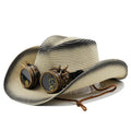 DUNCAN Men's Steampunk Cowboy Hat with Goggles in Beige/Black