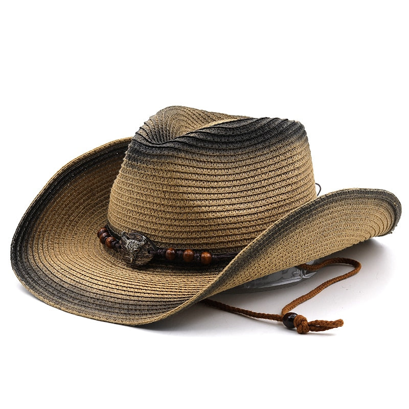 JUSTINIAN Men's Straw Cowboy Hat in Khaki/Black