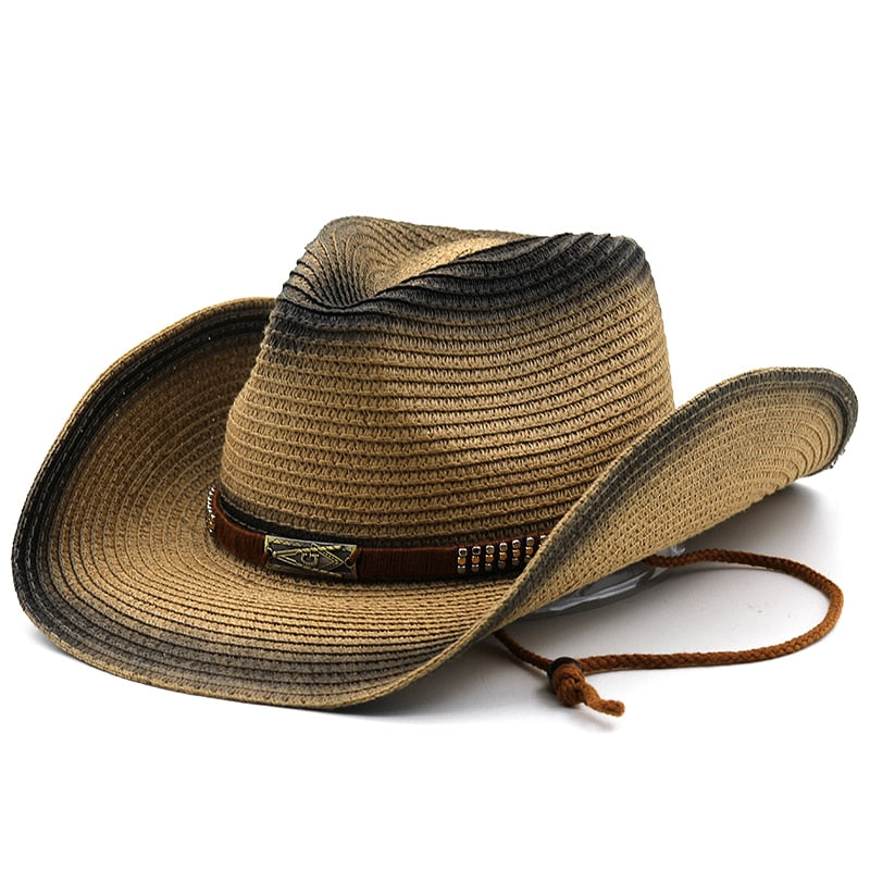 HALFDAN Men's Straw Cowboy Hat in Khaki/Black