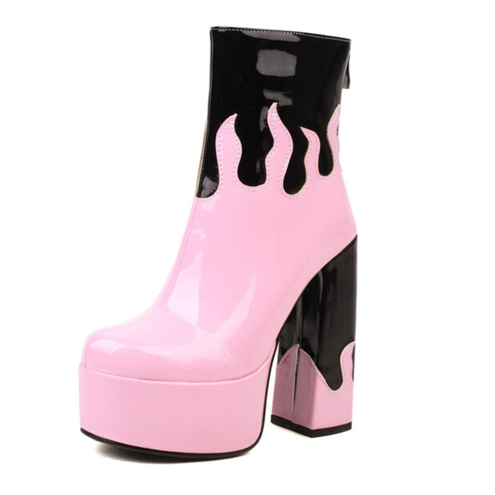 ELAXI High Heel Platform Ankle Boots in Pink