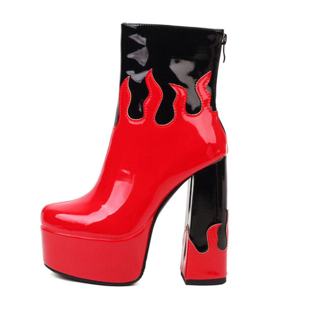 ELAXI High Heel Platform Ankle Boots in Red