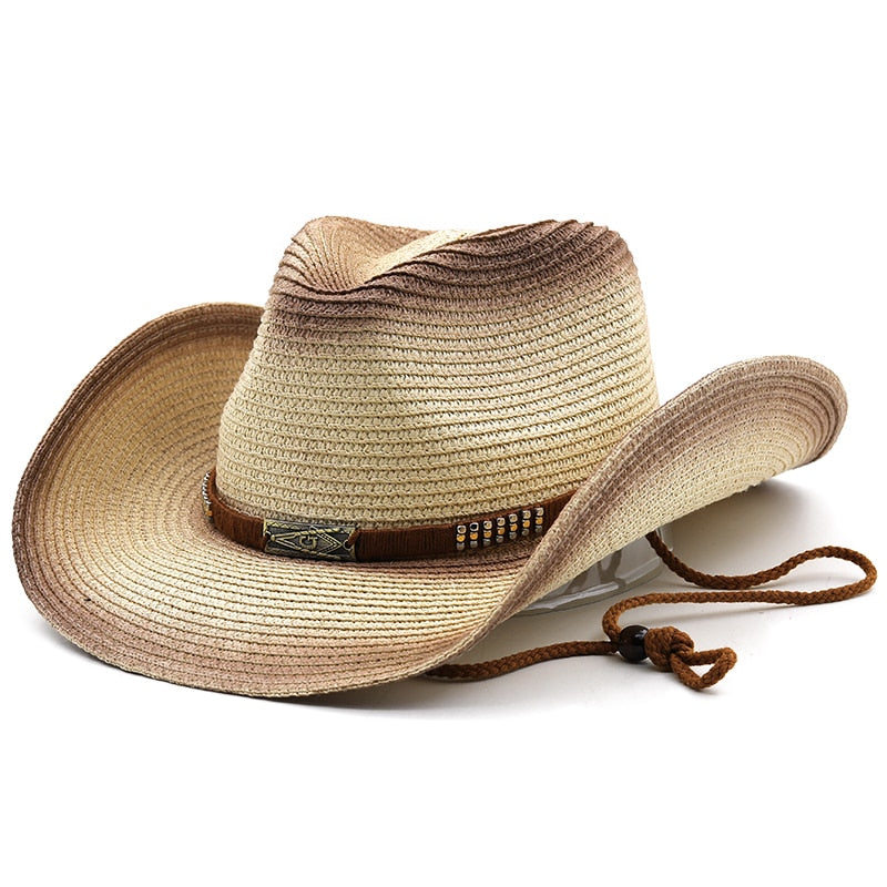 HALFDAN Men's Straw Cowboy Hat in Beige/Brown