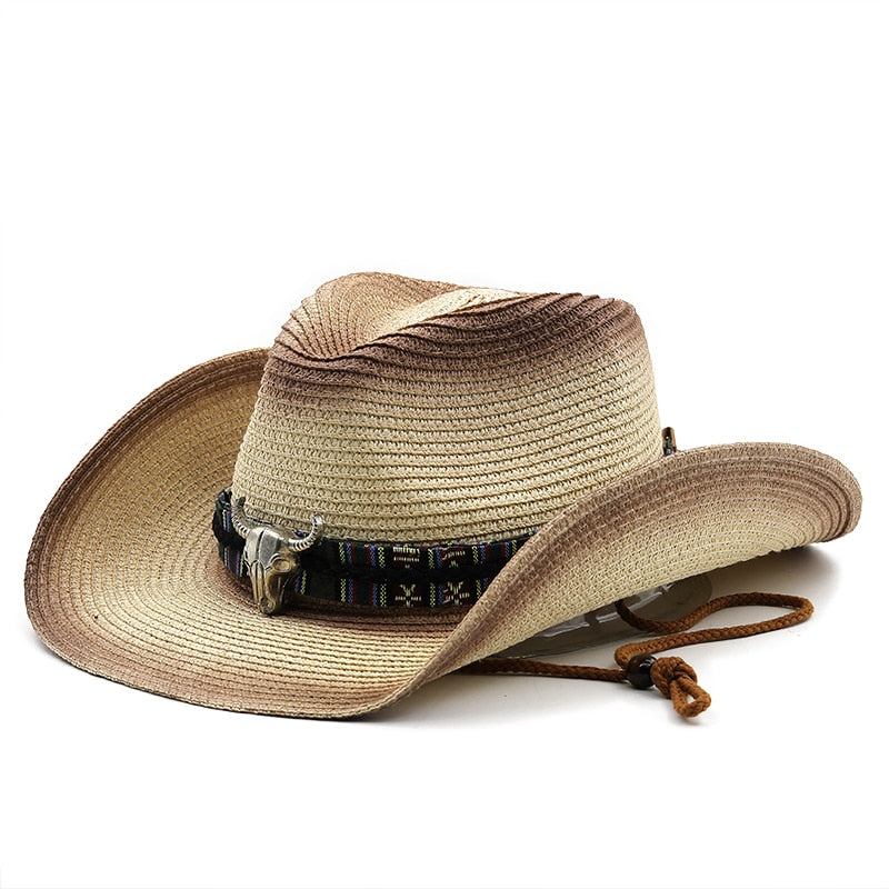 MIESZKO Men's Straw Cowboy Hat in Beige/Brown