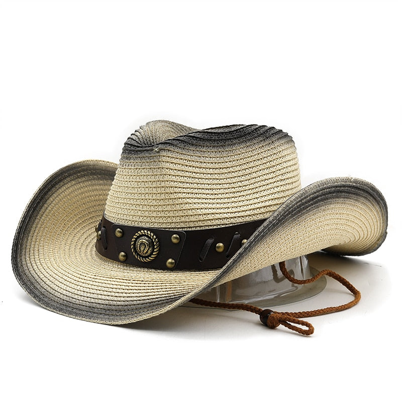 IVAR Men's Straw Cowboy Hat in Beige/Black