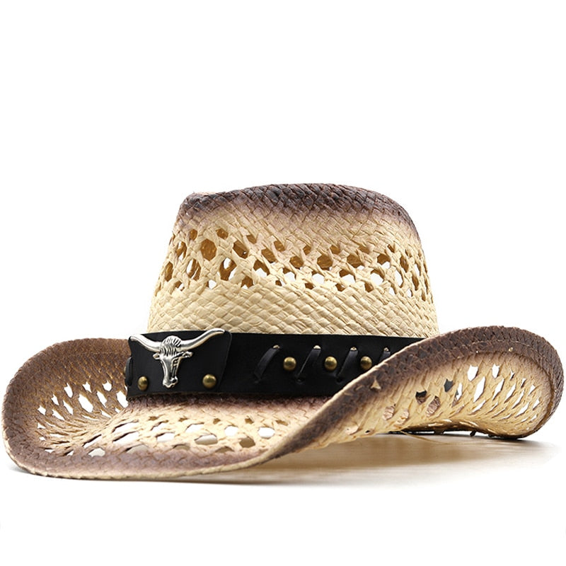 CANUTE Men's Straw Cowboy Hat in Beige/Brown
