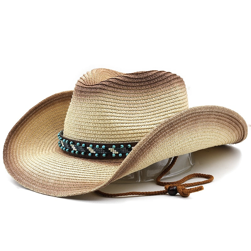 SARGON Men's Straw Cowboy Hat in Beige/Brown