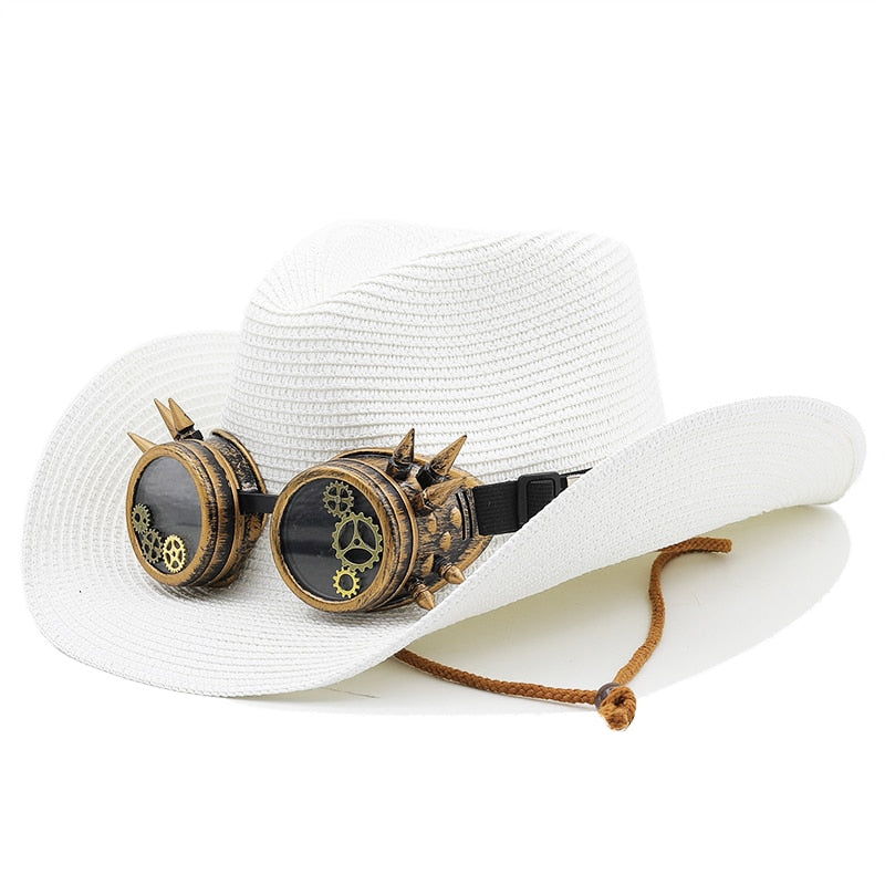 EDGAR Men's Steampunk Cowboy Hat with Goggles
