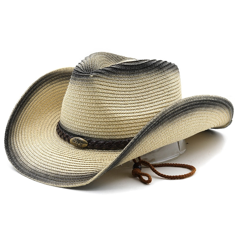VYTAUTAS Men's Straw Cowboy Hat in Beige/Black