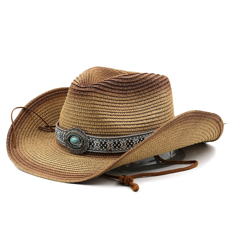 CHARLEMAGNE Men's Straw Cowboy Hat in Khaki/Brown