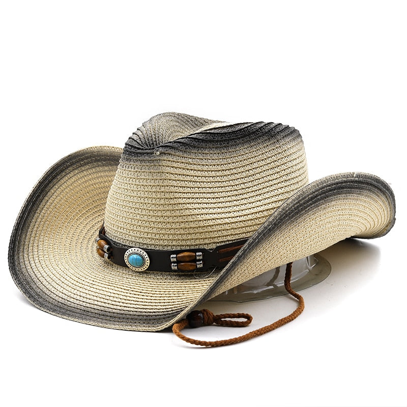 PEPIN Men's Straw Cowboy Hat in Beige/Black