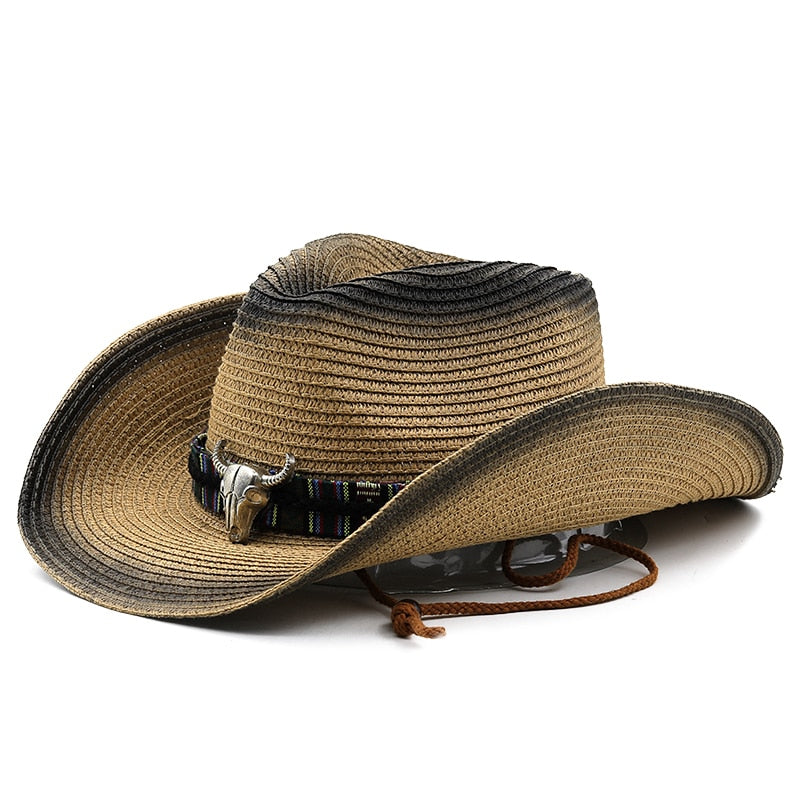 MIESZKO Men's Straw Cowboy Hat in Khaki/Black