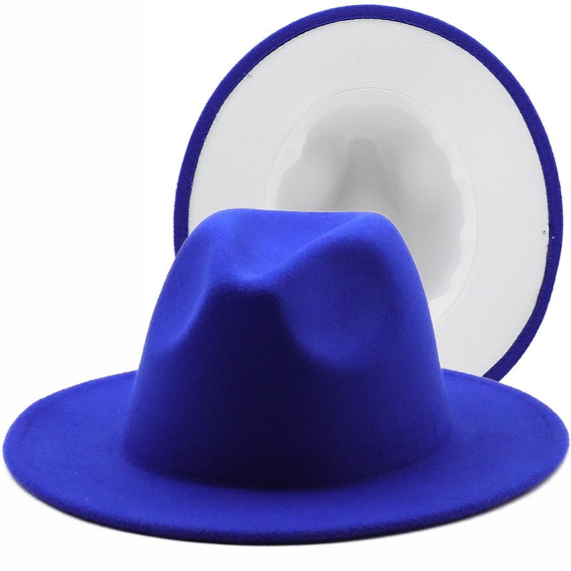 ZARINA Fedora Hat in Blue/White