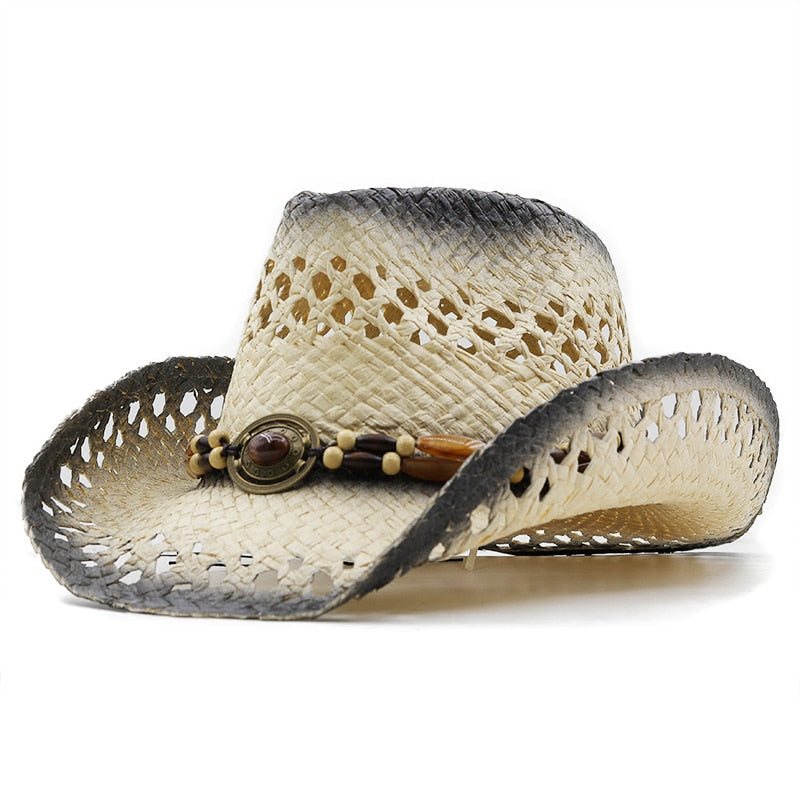 BOLESLAW Men's Straw Cowboy Hat in Beige/Black