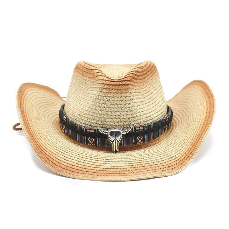 MIESZKO Men's Straw Cowboy Hat in Beige/Khaki