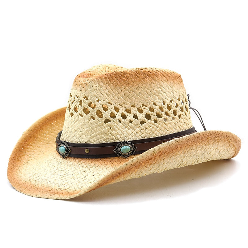FERGUS Men's Straw Cowboy Hat in Beige/Caramel