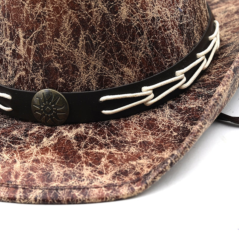 CARLOMAN Men's Leather Cowboy Hat