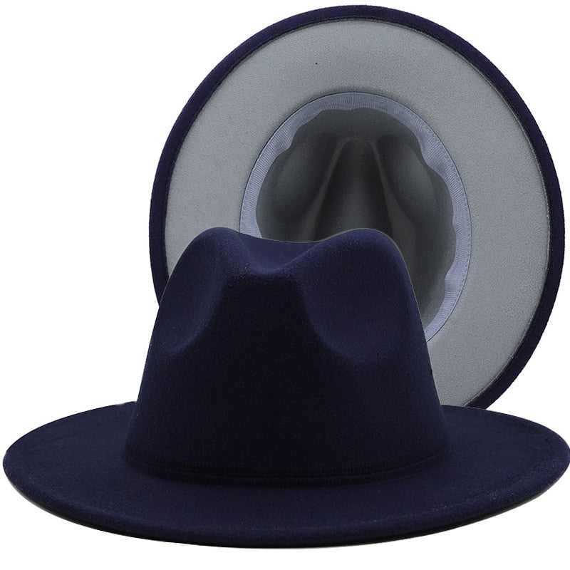 ZARINA Fedora Hat in Navy/Gray