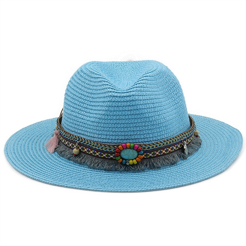 LEONA Panama Hat in Lake Blue