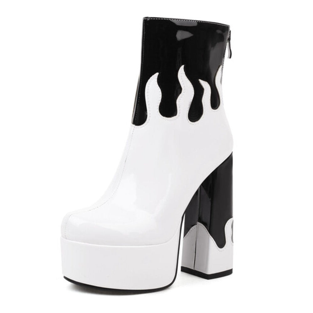 ELAXI High Heel Platform Ankle Boots in White