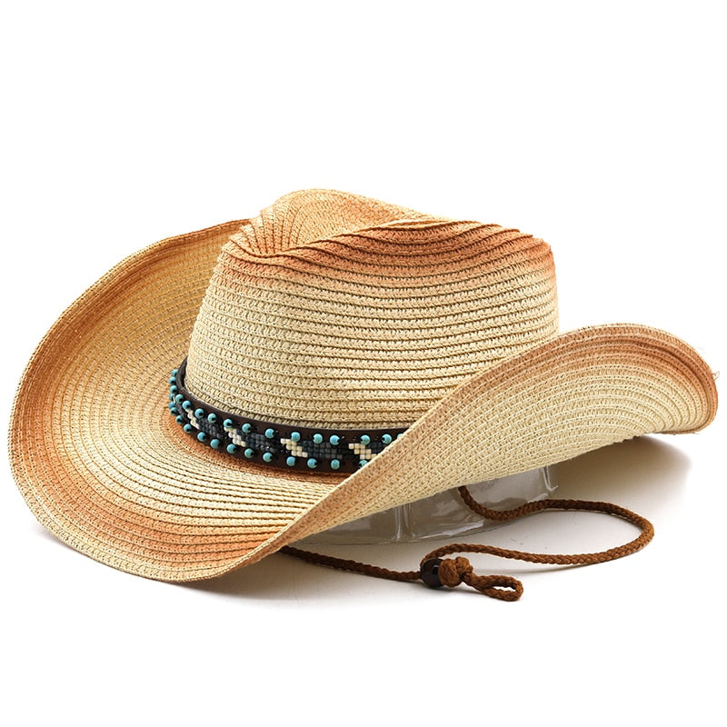 SARGON Men's Straw Cowboy Hat in Beige/Khaki