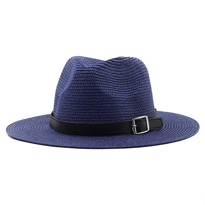 RAMSES Men's Straw Fedora Hat in Navy Blue