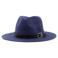 RAMSES Men's Straw Fedora Hat in Navy Blue