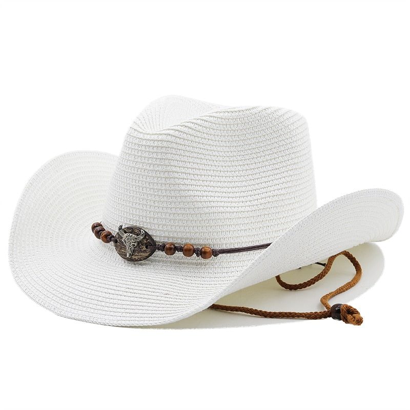 CYAXARES Men's Straw Cowboy Hat in White