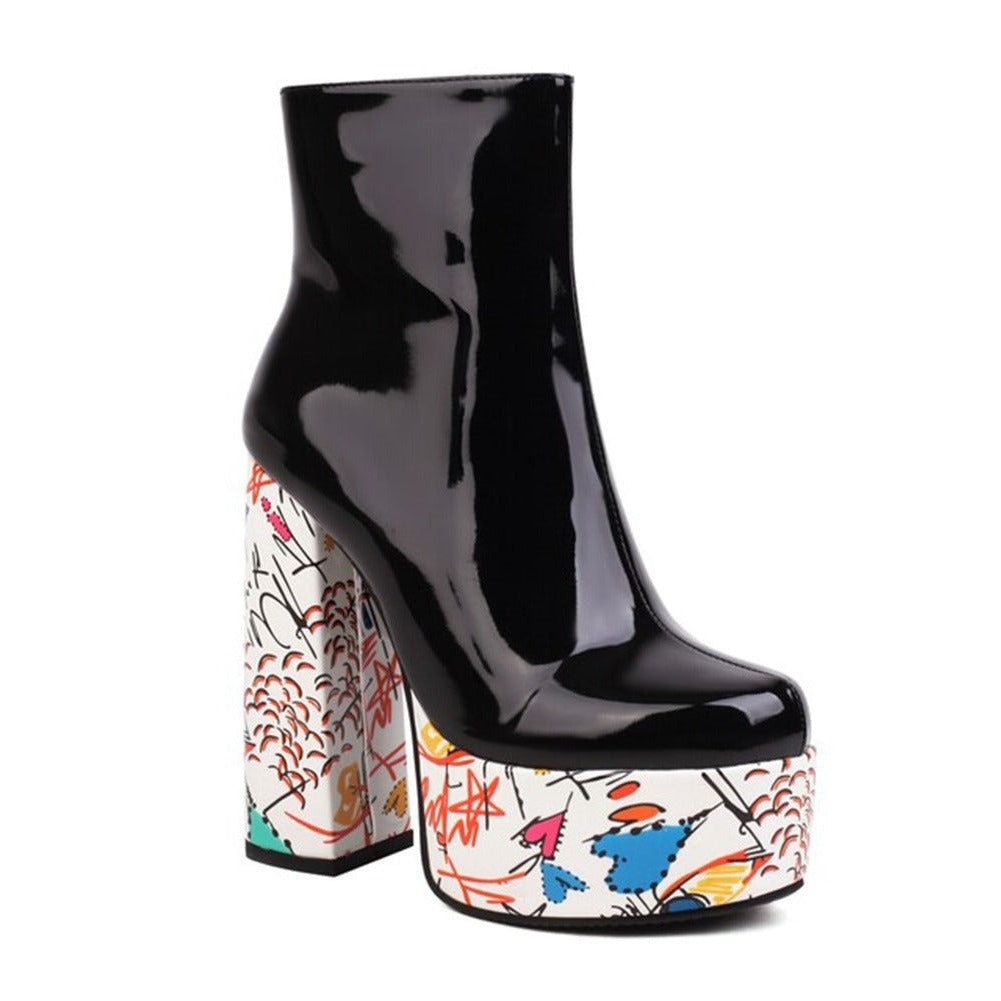 LUNA High Heel Platform Ankle Boots in Black