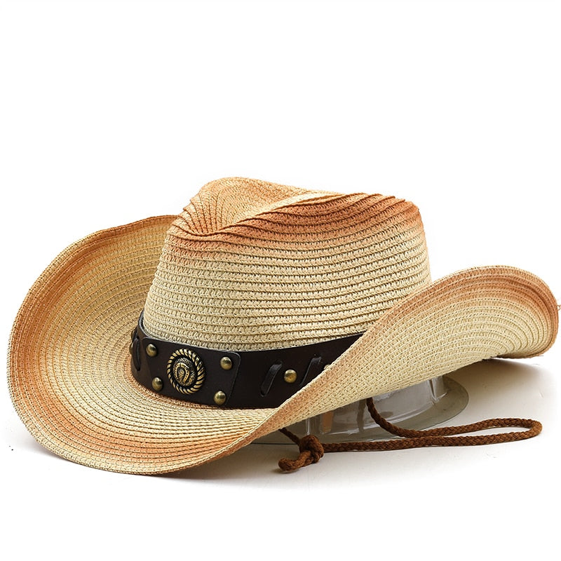 IVAR Men's Straw Cowboy Hat in Beige/Khaki